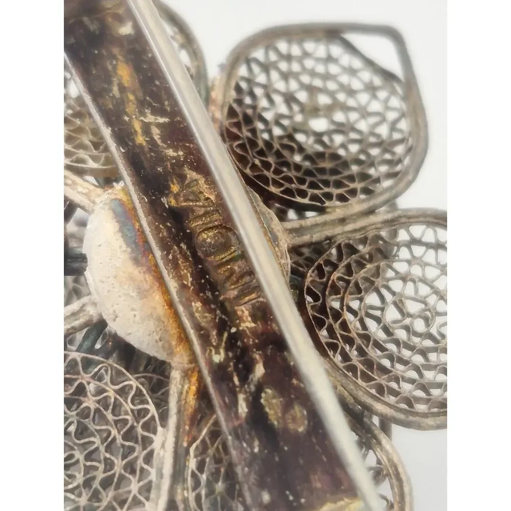 Vintage Filigree Silver-tone Flower Brooch